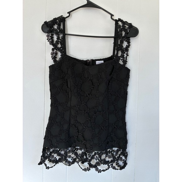 Lascana Tops - Lascana Black Crochet Lace Square Neck Tank Top Small Geometric Floral Overlay